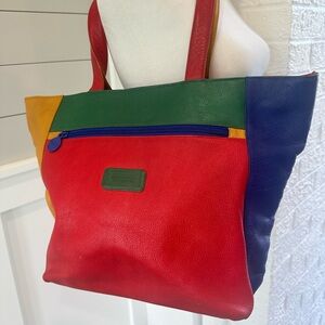 VINTAGE 90s! United Colors Of Benetton Leather Handbag - Color‎ Block - RARE!